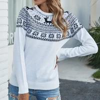 o neck white long sleeve christmas sweater outfits autumn winter christmas deer print knitted pullovers 2021 new year tops