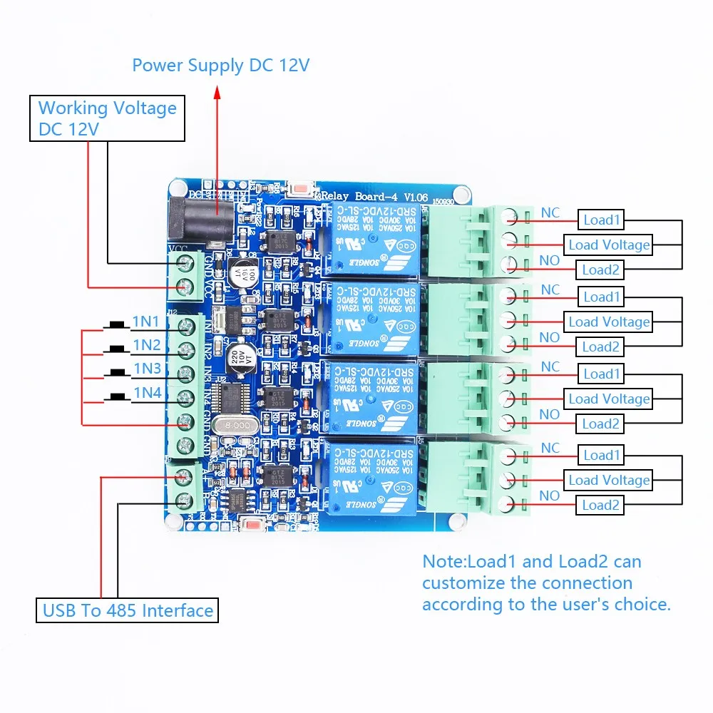 RS485 Modbus-RTU Relay Module Switch Controller for Arduino 12V 24V 1CH 2CH 3CH 4CH 6CH 8CH | Электронные компоненты и