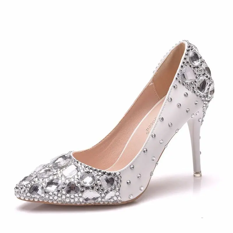 Sexy Pumps Wedding Women Fetish Shoes women pumps Party banquet PU Rhinestones Slip On 9.5CM Thin High Heels Pointed Toe