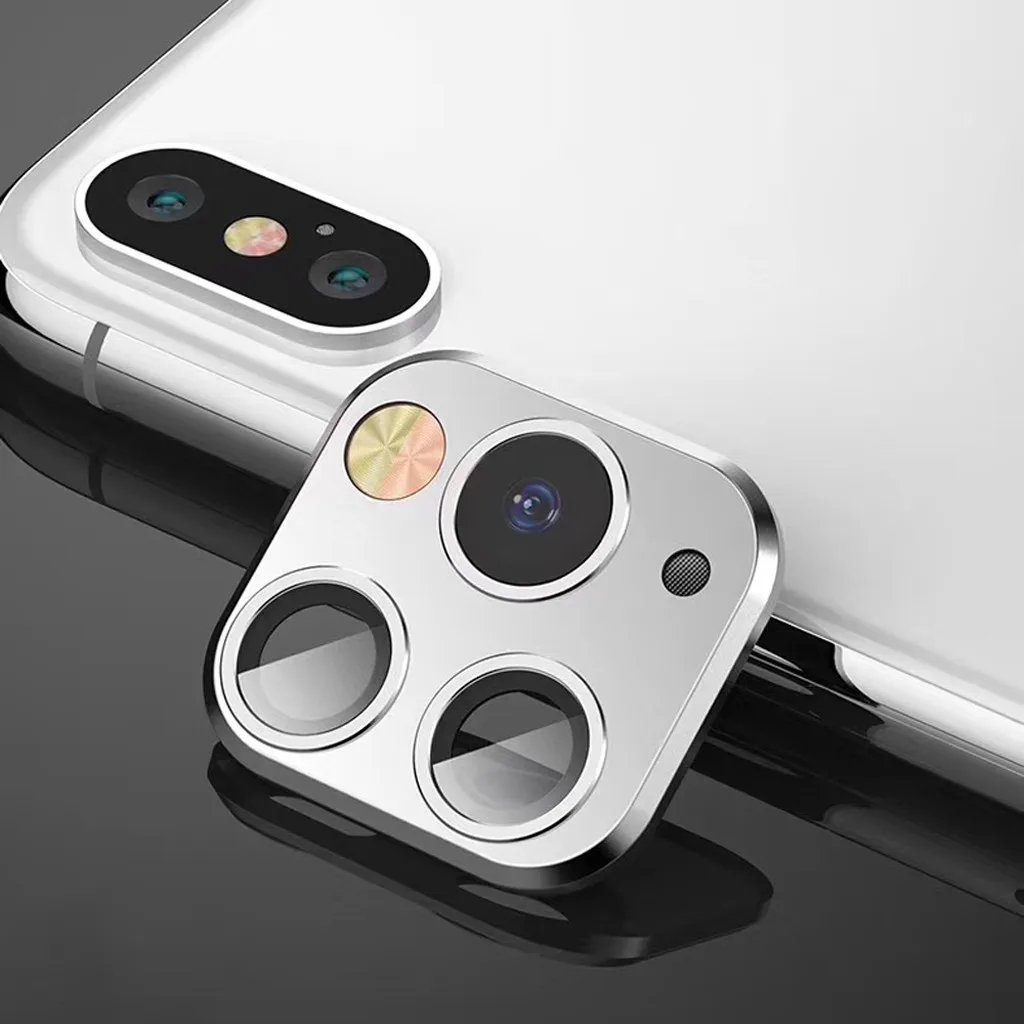 2 наклейки на объектив для камеры iPhone X XS MAX для имитации 11 Pro Max из алюминиевого сплава + защитное стеклянное кольцо.