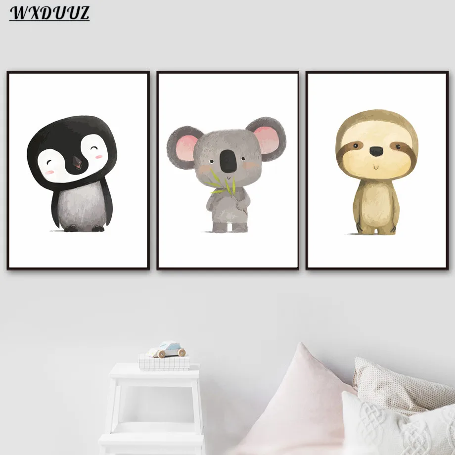 Картина в скандинавском стиле с изображением животных лиса пингвин коала