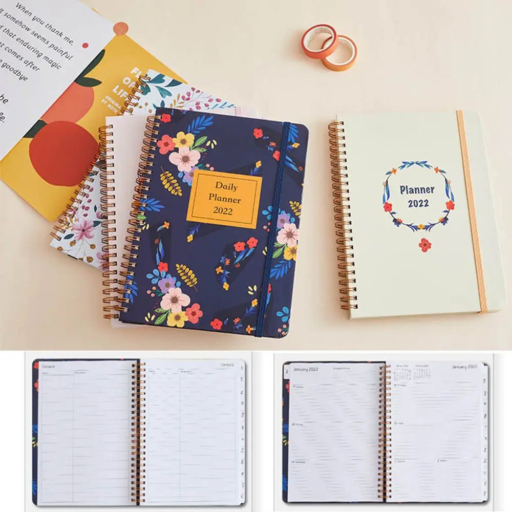 

School Supplies Threaded Coil 2022 Planner Day to Page Weekly Plan Book Writing Pads Schedule Notepad Planner Notebook