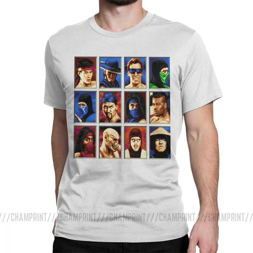 Винтажные футболки Mortal Kombat II Genesis Character выберите 16 Bit футболка Ретро геймер Коллаж футболки мужская хлопковая одежда для вечеринки - Цвет: Белый