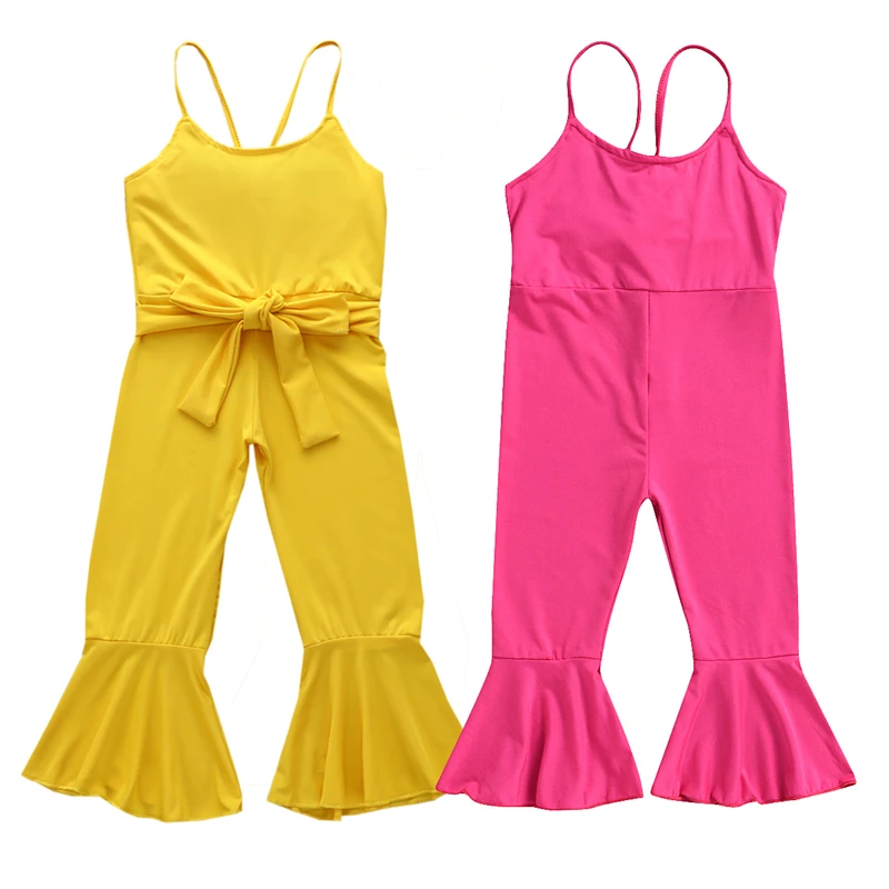 

Summer Toddler Baby Girl Rompers Sling Sleeveless Solid Jumpsuit Playsuit Flare Cotton Soft Costume One-Pieces