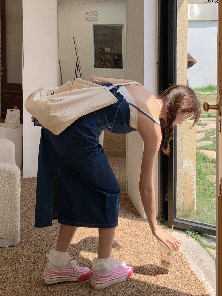 

CMAZ 2021 Summer strap dress for women denim long dress 4286#