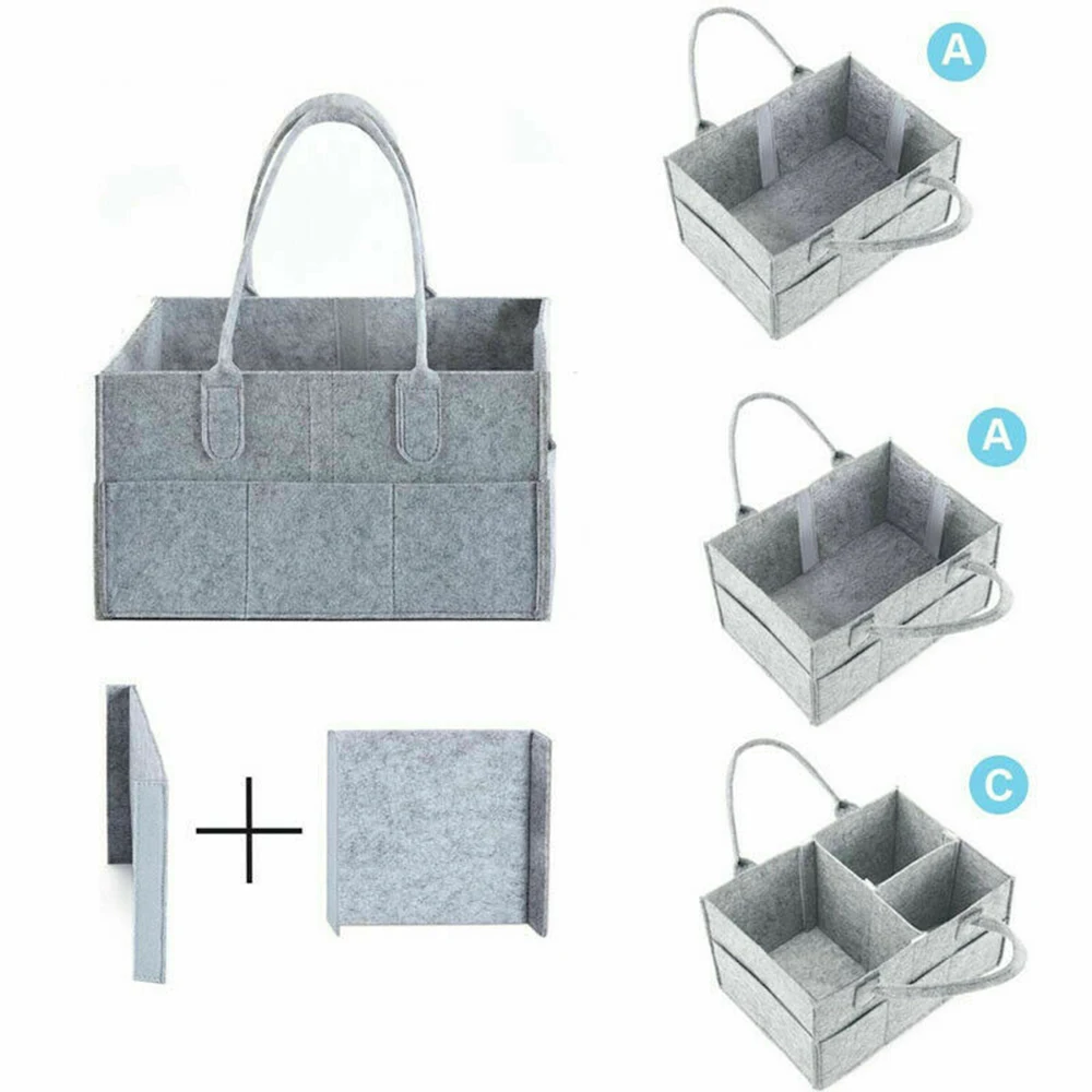 

Baby Diaper Organizer Caddy Felt Changing Nappy Kids Storage Carrier Bag Polyester Multiple Compartments Grey