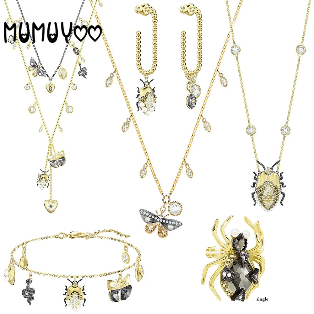 

SWA Fashion Jewelry High Quality 1:1 Charm Necklace Set Retro Butterfly Beetle Crystal Original Ladies Luxury Jewelry Gift