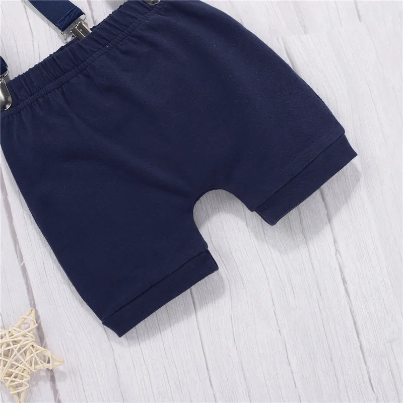 

9-18M Newborn Kid Baby Letter Printing Two-pieces Set, Infant Boys O-neck Short Sleeve Bodysuit + Elastic Casual Suspender Pants