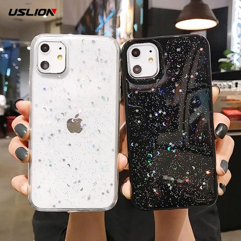 Блестящий чехол USLION со звездами и Луной для iPhone 12 11 Pro Max X XR XS 7 8 7Plus SE 2020 мягкие