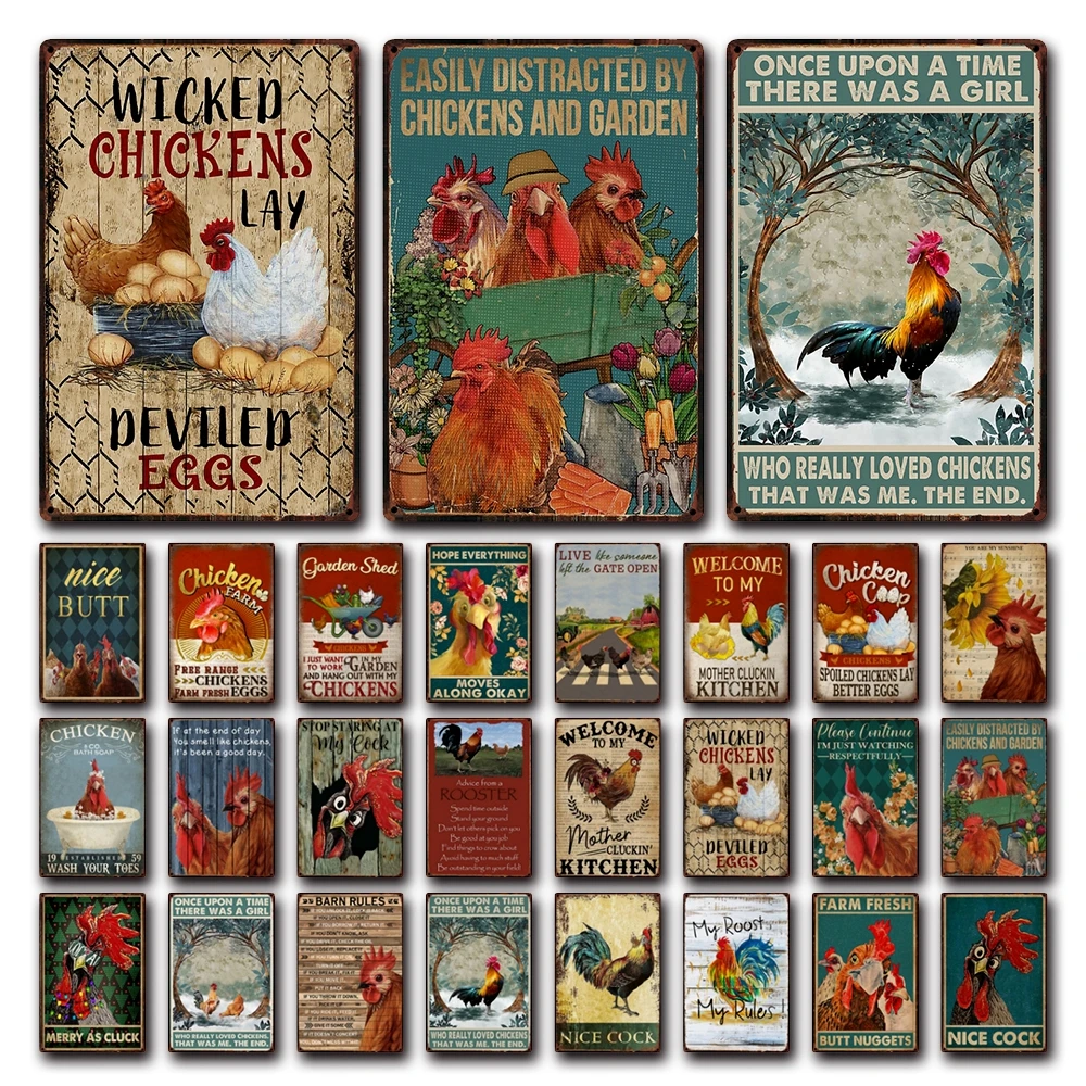 

[ Kelly66 ] Nice Butt Chicken Farm Fresh Eggs You Are My Sunshine Tin Metal Sign Home Pub Bar Decor Painting 20*30 CM Size Dy217