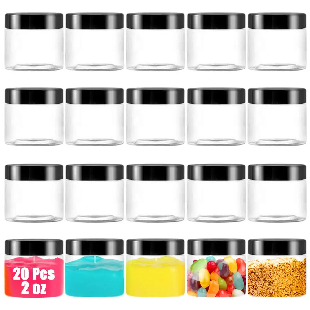 

20Pcs 60ML Clear Plastic Round Jars Empty Plastic Storage Jars Refillable Cosmetic Container with Lid for Liquid Creams Sample