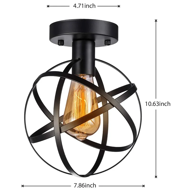 

Industrial Retro Style Semi-Flush Mount Ceiling Light, Vintage Metal Spherical Ceiling Lighting Fixture for Kitchen