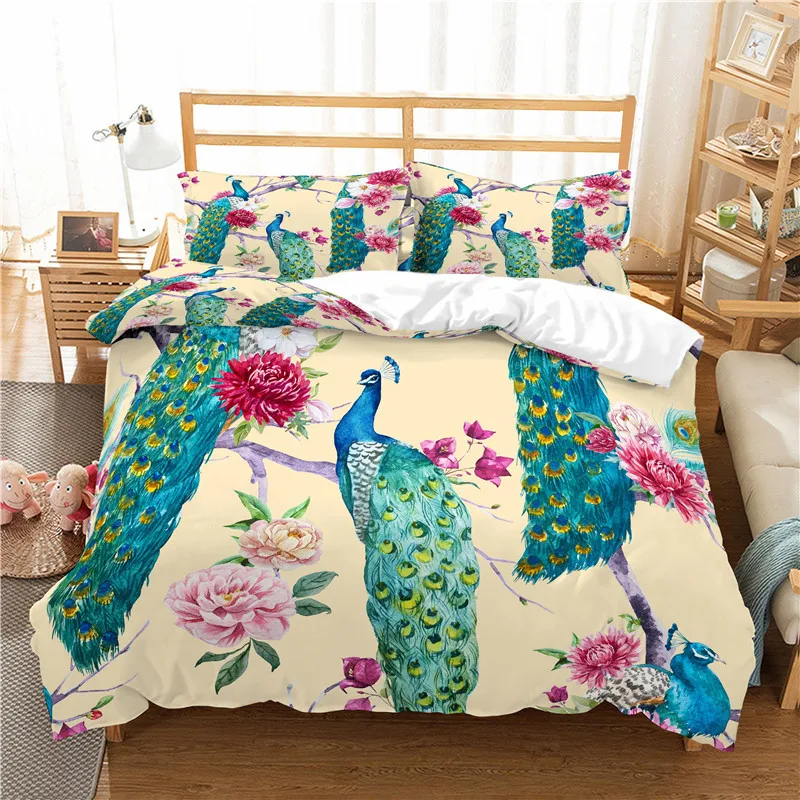 Домашний текстиль Роскошные 3D с принтом Павлин для девочек 2/3 шт. удобные