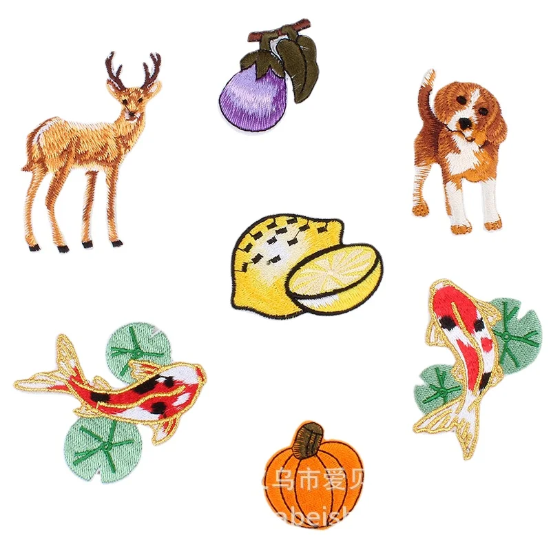 

Deer Dog Carp Pumpkin Eggplant Appliques Animals Patch Clothes DIY Feather Badges Stickers for Backpack Printed Stripe Decal