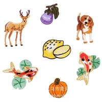 deer dog carp pumpkin eggplant appliques animals patch clothes diy feather badges stickers for backpack printed stripe decal