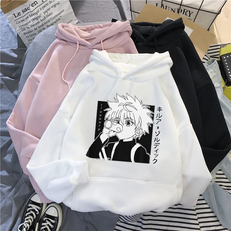 Кавайные толстовки Hunter X Свитшот Killua Zoldyck Аниме Манга черные Bluzy топы