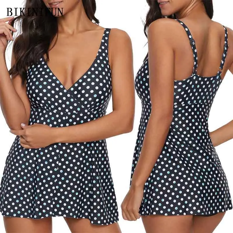 Женский слитный купальник в горошек с V образным вырезом и открытой