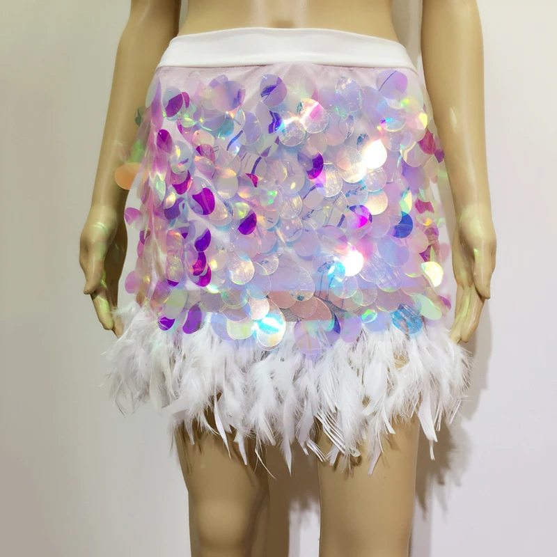 Блестящая голографическая юбка с блестками эластичная резинка на талии пэтчворк