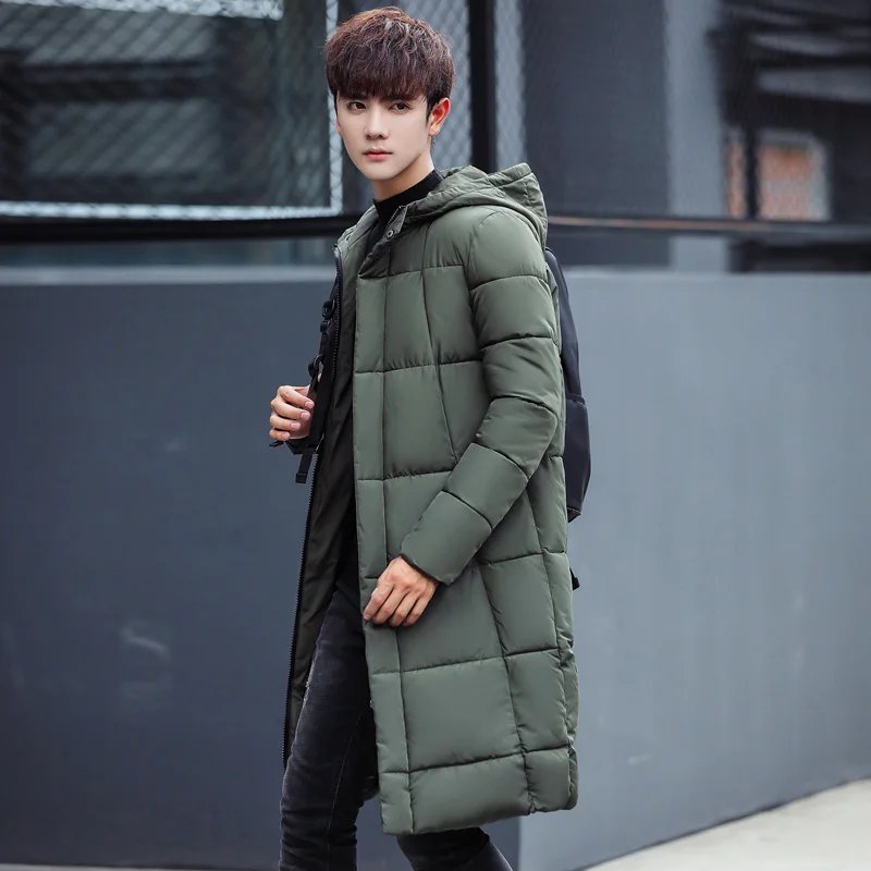 

Autumn and winter new men's solid color mid-length cotton-padded jacket fashion trend warm casual cotton-padded jacket
