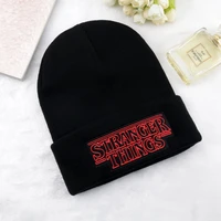 trendy black knitted embroidery stranger things letter cap hat warm winter beanie skullies cap hat for women men christmas gift