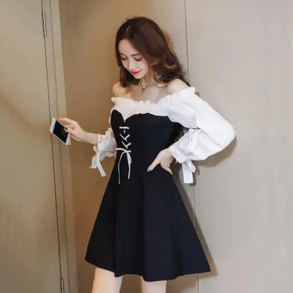 Черно белая рубашка с перекрестной шнуровкой платье для женщин открытыми