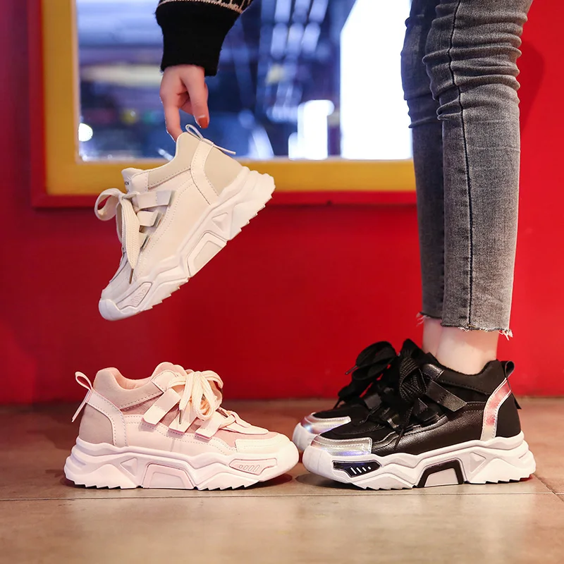 Кроссовки женские сетчатые повседневная обувь на платформе плоская массивная