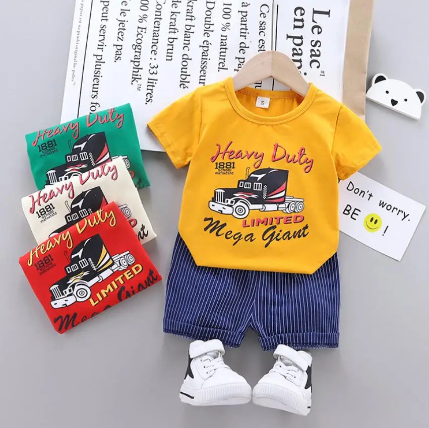 

Летняя одежда для маленьких мальчиков и девочек, топы с коротким рукавом и штаны для маленьких девочек, костюмы, детская хлопковая одежда, д...