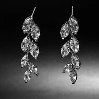 hot sale branches earrings dangle drop women fashion long silver color aaa zircon pendientes bijoux femme popular jewelry leaf