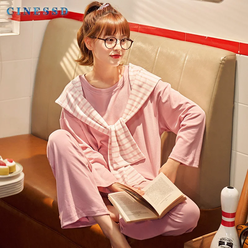 

Chun Ke'er New Pajamas Women's Autumn And Winter Long Sleeve Cotton Korean Lovely Spring And Autumn Women's Home Suit Can Be