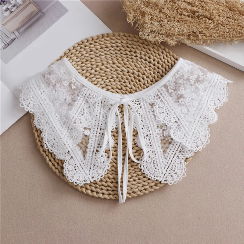 

Sunscreen Detachable Fake Collar Shawl Mesh Floral Lace Necklace Mini Cape Shirt E15E