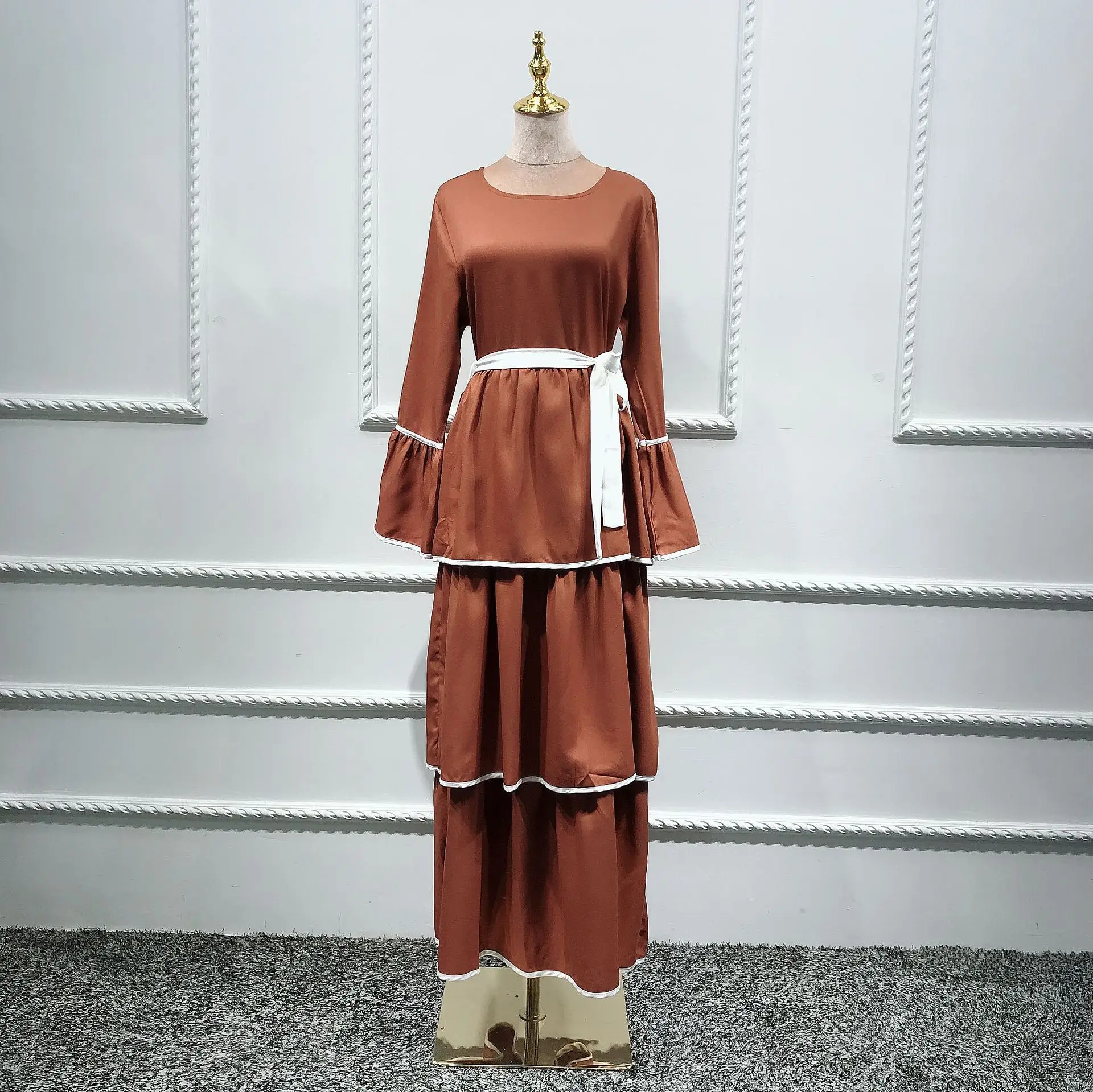 Коричневый Abaya Турция исламский, Арабский мусульманский хиджаб длинное платье Caftan Дубай платья-кафтаны Tesettur Elbise Vestidos одеяние мусульмане Longue - Цвет: Коричневый