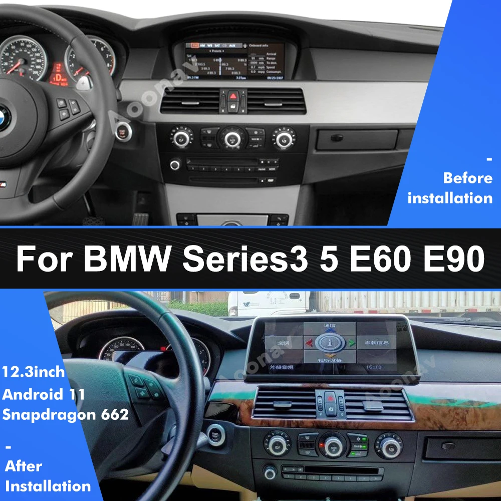 

256G Snapdragon 662 Wireless CarPlay Screen Android 11.0 Auto 12.3" car radio for BMW Series3 5 E60 E61 E63 E64 M6 E90 E91 E92