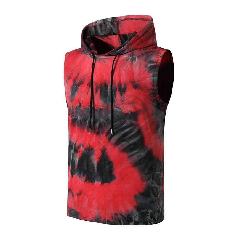 

Fashion Tie-dye Hooded Tanks Top Mens Summer New Casual Sleeveless Tank Tops Hipster Hip Hop Streetwear Sports Tops Tees Shirts