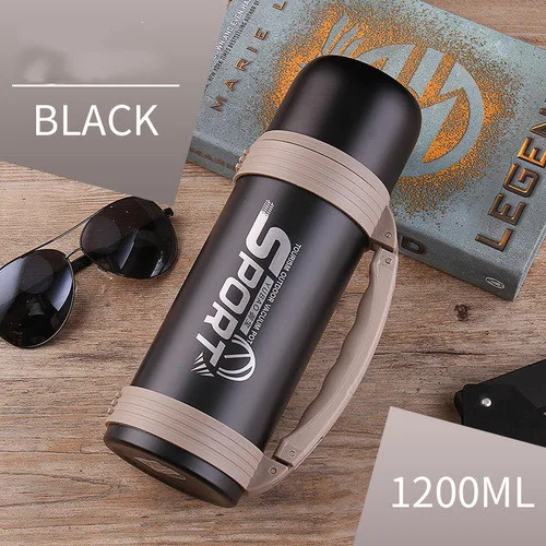Black 1200ml 304 термос большой емкости из нержавеющей стали, 1200 мл, 1500 мл, 2л, для машины, для путешествий, портативная бутылка-термос л - Цвет: Black 1200ml