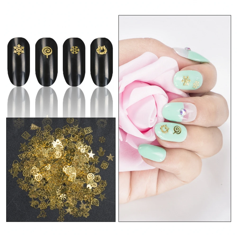 

Gold Snowflake Nail Art Decoration Mixed 90pcs DIY Manicures Christmas Glitter Sequins Flakes 3D Jewelry Nail Accessories