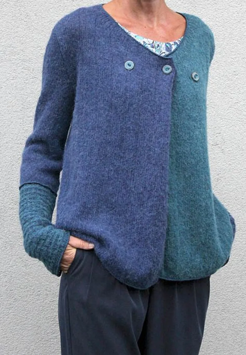 VITIANA Loose Casual Knit Sweater Women Autumn Female Long Sleeve Patchwork Knitted Sweaters Femme Plus Size 5XL Clothes