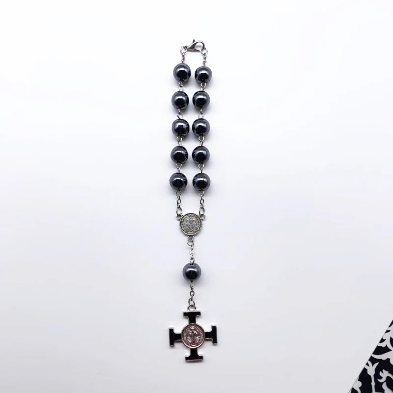 9 мм черный ретро католические четки Эмаль Крест Святого Бенедикта ювелирные
