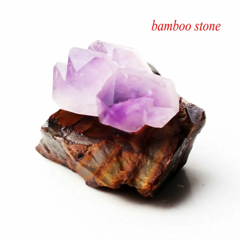 bamboo stone 1 шт. смешанный природный Аметист Кристалл кластер с рок Грубые каменные минералы образец Рейки Исцеление Декор красочный подарок - Цвет: bamboo stone