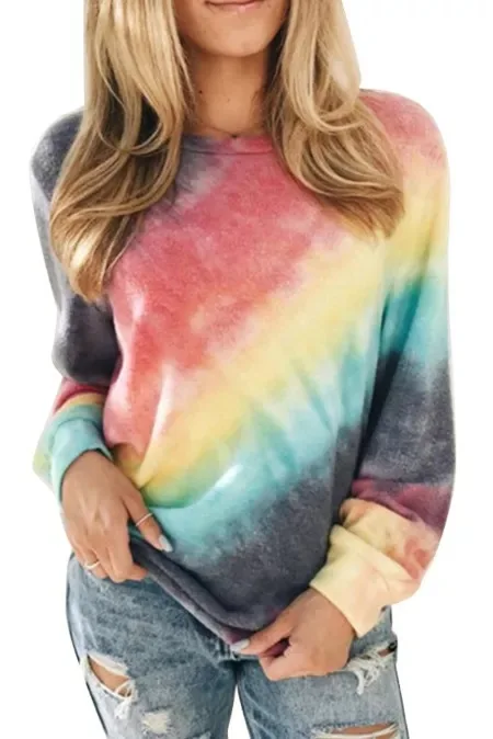 

Sweatshirt Women Tie Dye Long Sleeve Pullovers Crewneck Sweatshirt Fashion Clothes Loose Casual Fall 2020 Women Clothing