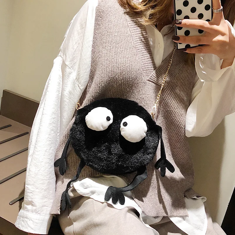 

Faux Fur Handbag Sweet Lady Shoulder Bag New Winter or Autumn Cloth with Soft Nap Female Bag Cute Funny Messenger Bag