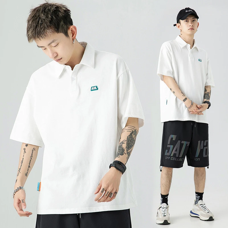 

Mens Short-sleeved Color Lapel Summer New Simple Versatile Loose Cotton T-shirt Trendy Fashion Daily Work Shirt