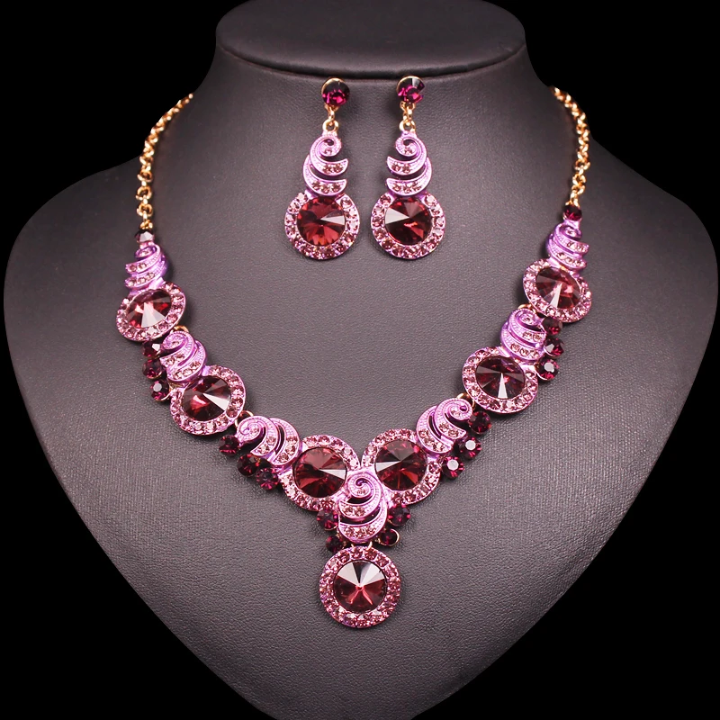 Женский комплект свадебных украшений набор из сережек и ожерелья золотого цвета