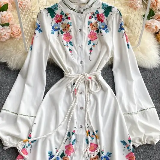 

French Dress Women Retro Luxury Ladies Dresses Bohemian Long Sleeve Dress Korean Style Vestidos De Mujer Fashion Ukraine