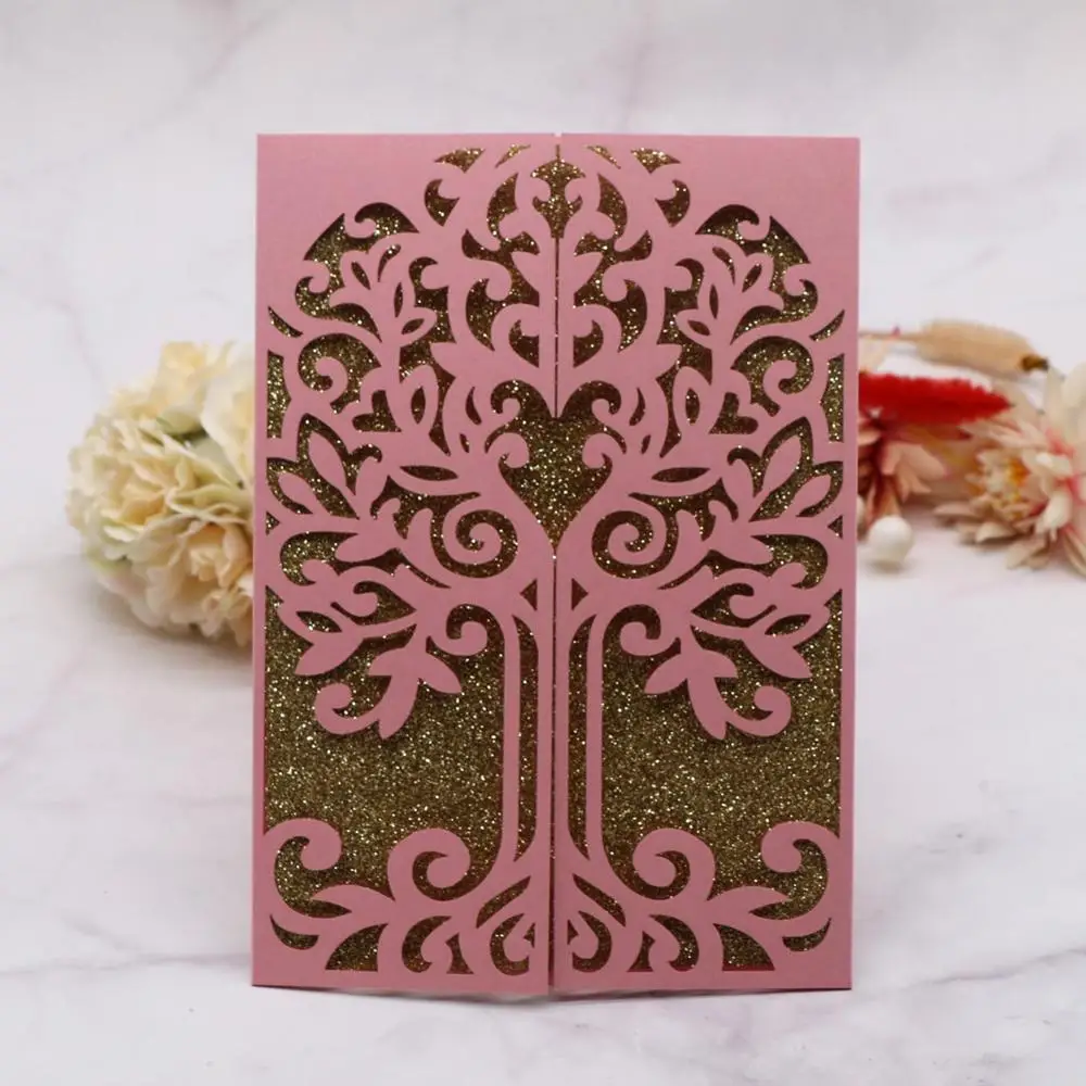 

40pcs/lot Flamboyance Wedding Invitation Card Sculpture Tree And Waves Theme Birthday Party Baby Shower Invitation