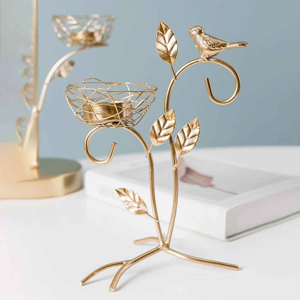Современный подсвечник из кованого железа ароматический с золотой птицей