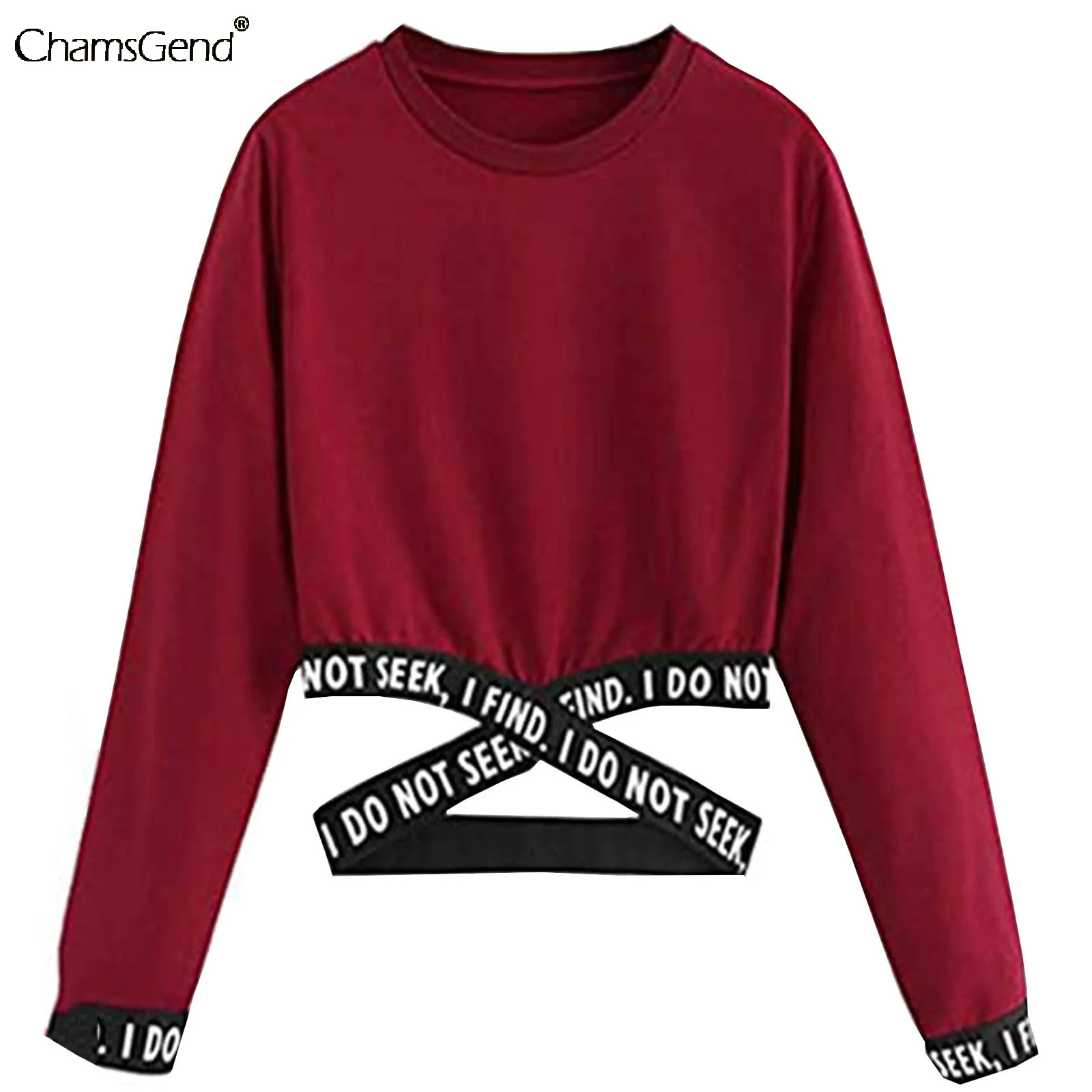 Женский Укороченный свитшот с надписью I DO NOT SEEK круглым вырезом и длинным рукавом