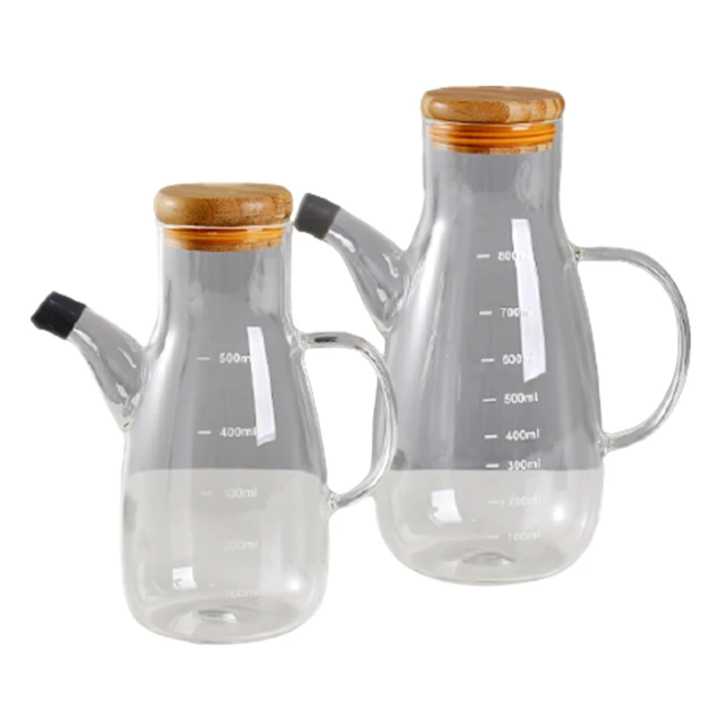

Glass Oil Pot Leak-Proof Oil Bottle Seasoning Bottle Soy Sauce Bottle Vinegar Pot Oil Can Home Kitchen 2Pcs 500ML 800ML