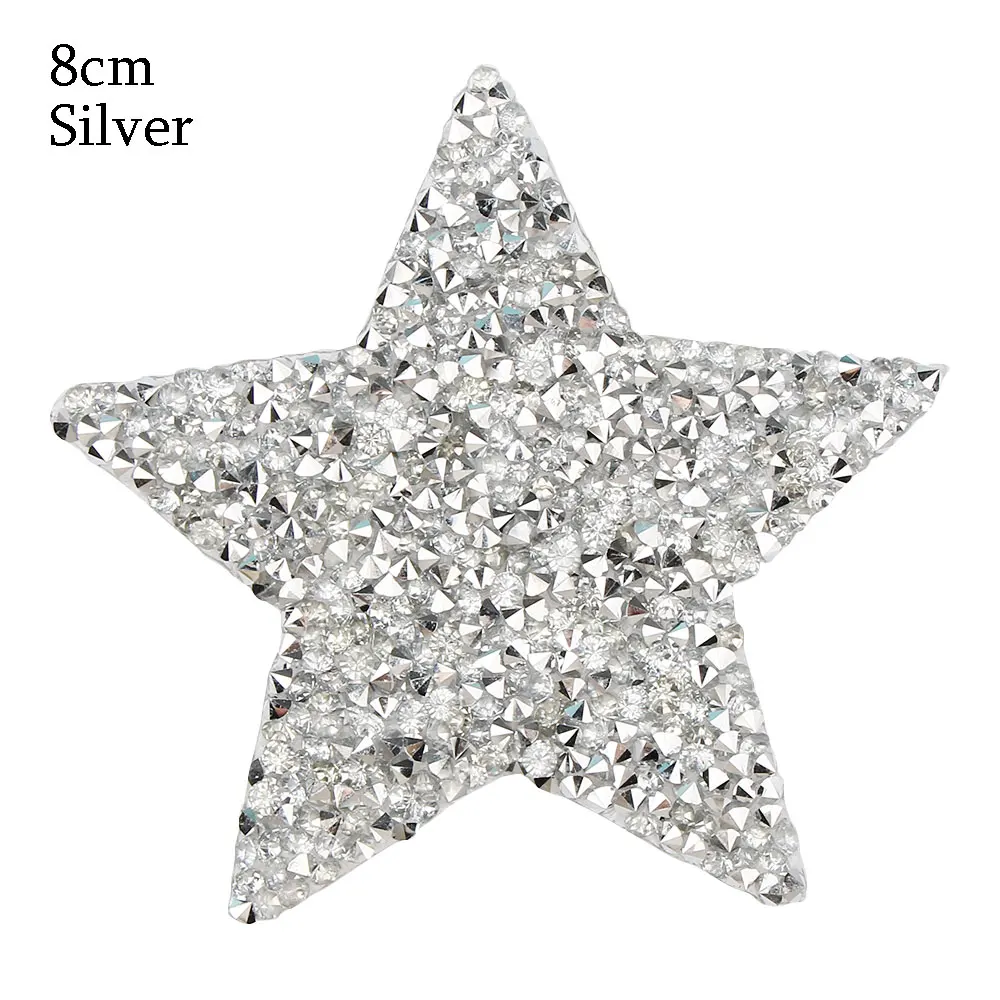 Silver 8cm Стразы со стразами, Звездные нашивки, поделки, мотив, железные нашивки, аппликация для теплопередачи, одежда, сумка для обуви, много размеров - Цвет: Silver 8cm