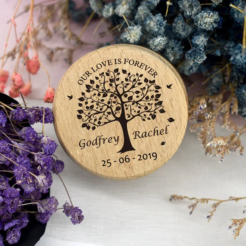 

1Pc Rustic Ring Box Round Wooden Wedding Engagement Ring Box Rings Holder Box