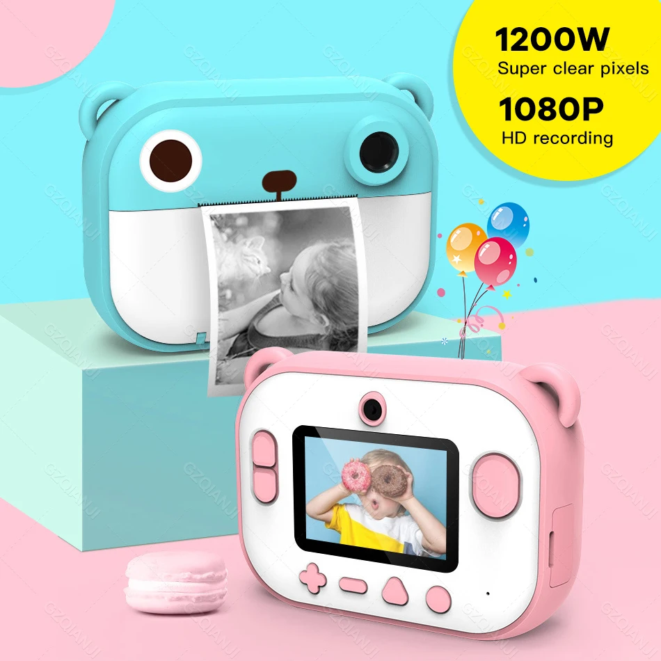 

Mini Instant Print Camera Kids Toy Camera Ink-less Pocket Photo Thermal Printer HD Screen For Selfie Smart Phone Birthday Gift